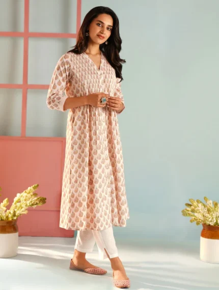 Peach Color Cotton Kurti